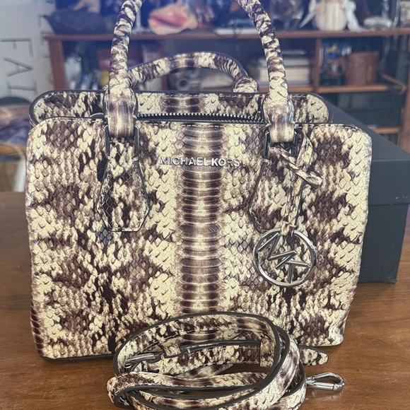 Michael Kors Snake Print Satchel - Brown and Cream - Picture 1 of 5